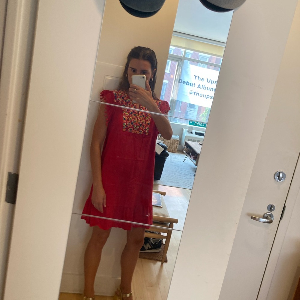 Red Dress with Colorful Embroidery